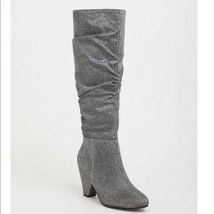 Silver Sparkle Slouch Boots